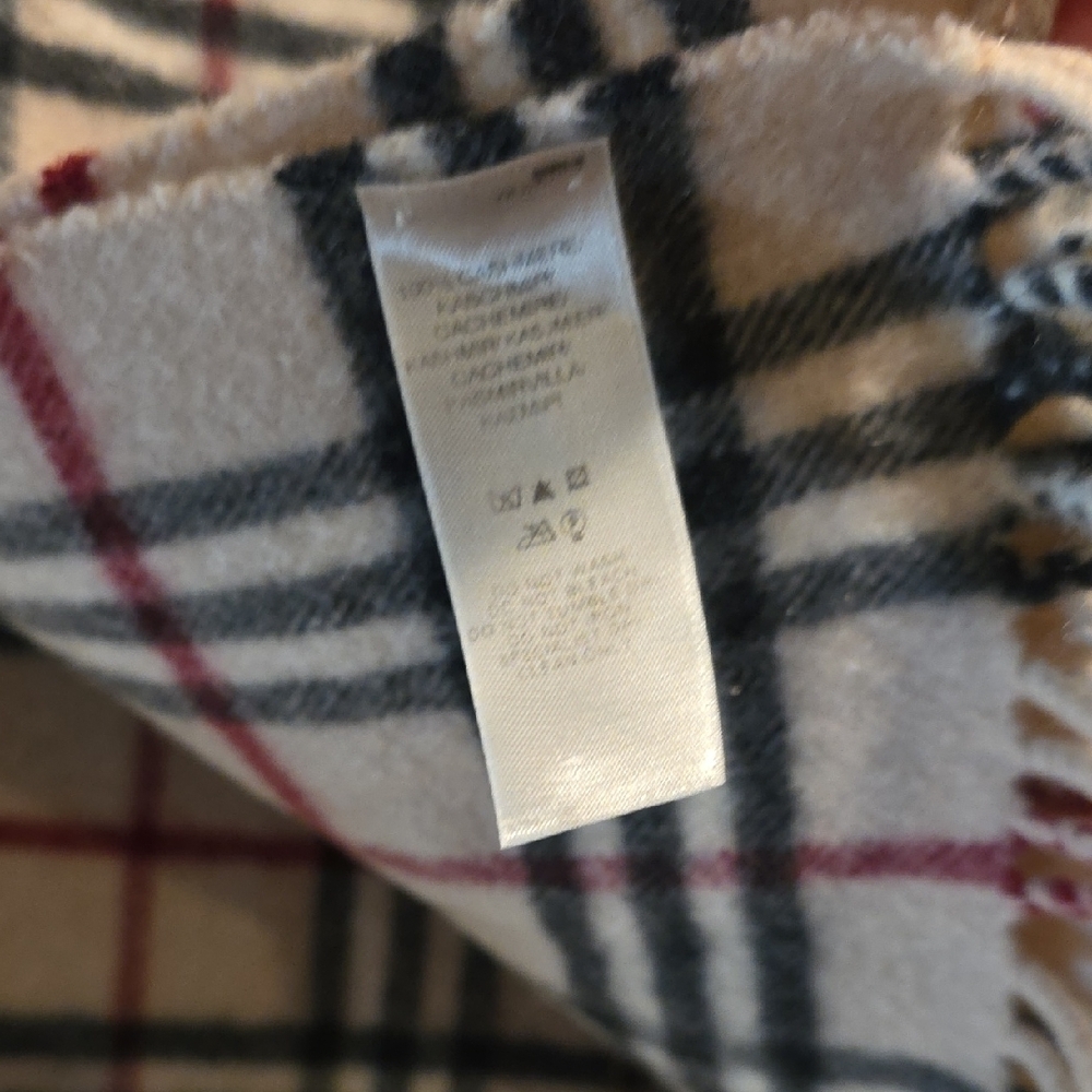 Burberry Plaid Wool Scarf in Red, Black, and Cream - Picture 5 of 8
